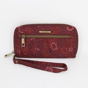 Travelon Zip Around Mega Wallet Credit Card Burgundy Floral Wristlet